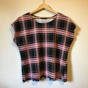 Mandy Evans Canada Pink Plaid Scalloped Hem Die Cut Top Large Coquette